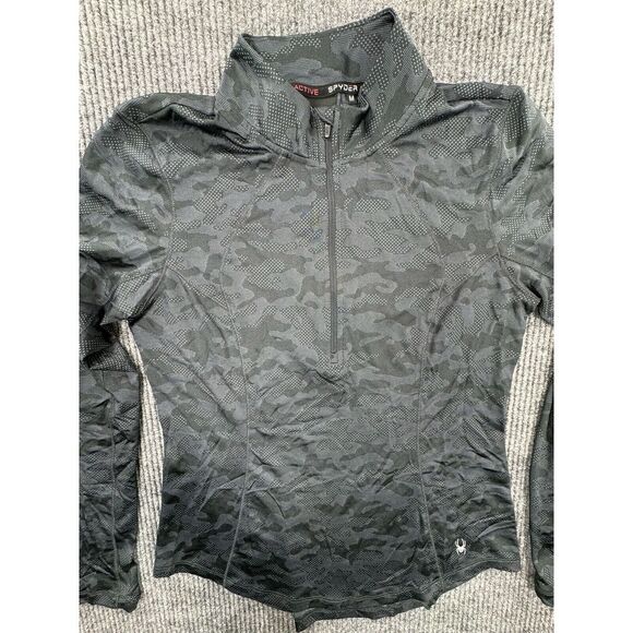 Spyder‎ Shirt Womens Medium Black Camo Cropped 1/2 Zip Athleisure - Picture 1 of 10